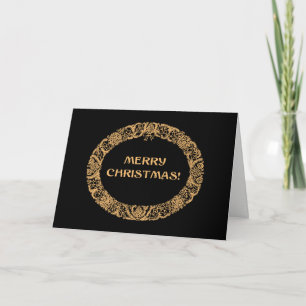 Chic Christmas Wreath Card Gold-Effekt auf Schwarz Feiertagskarte