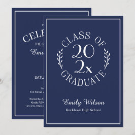 Chic Class of 2025 Navy Blue Graduation Party Einladung