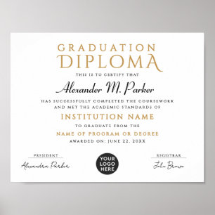 Chic Classic Black Gold School Grad Logo Diploma Poster
