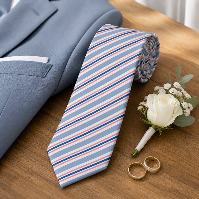 Chic Classic Blue Grau Blush Pink Streifen Muster Krawatte (Von Creator hochgeladen)