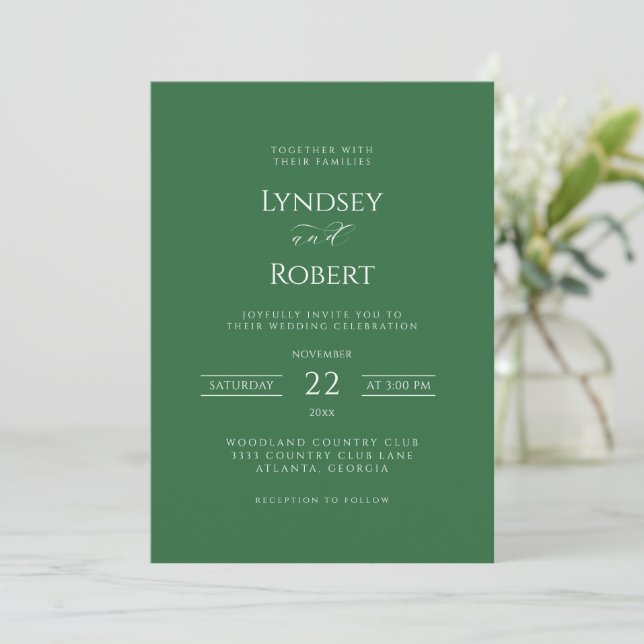 Chic Classic Green and White Wedding Einladung (Stehend Vorderseite)