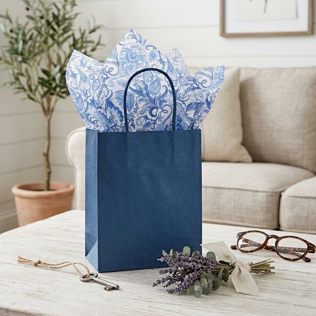 Chic Classy Blue Paisley Floral Art Tissue Paper Seidenpapier (Von Creator hochgeladen)