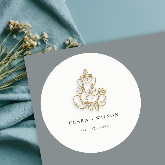 Chic Classy Minimal Gold Ganesh Indian Wedding Runder Aufkleber (Von Creator hochgeladen)