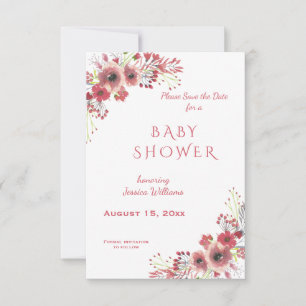 Chic Classy Red Floral Watercolor Babydusche Save The Date