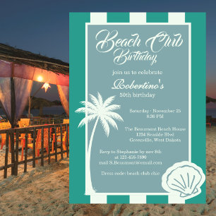 Chic Coastal Stripe Beach Club 50. Geburtstag Einladung