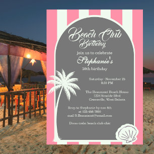 Chic Coastal Stripe Beach Club 50. Geburtstag Einladung