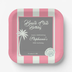 Chic Coastal Stripe Beach Club 50. Geburtstag Pappteller
