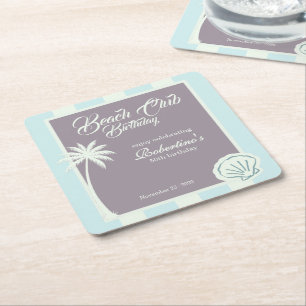 Chic Coastal Stripe Beach Club 50. Geburtstag Rechteckiger Pappuntersetzer