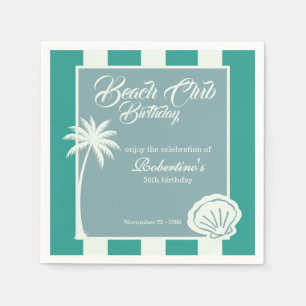Chic Coastal Stripe Beach Club 50. Geburtstag Serviette