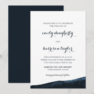Chic Coastal Wedding Elegant Blue and White Einladung