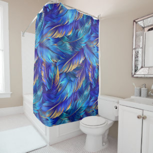 Chic Cobalt Blue Gold Federn Duschvorhang
