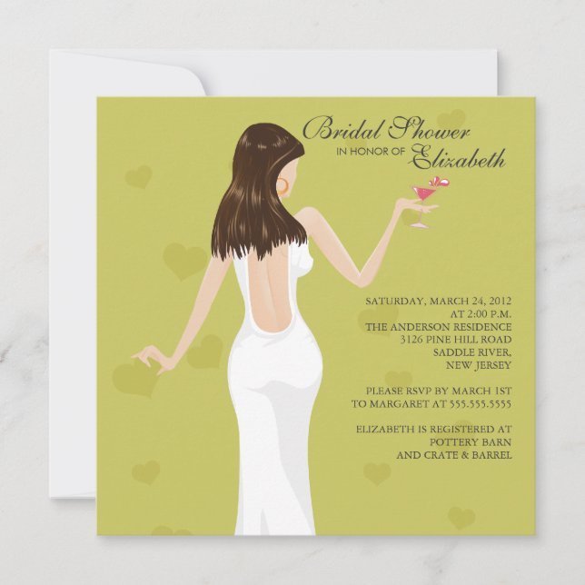 Chic Cocktail Bride Bridal Dusche Einladung Grün (Vorderseite)