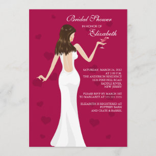 Chic Cocktail Bride Bridal Dusche Einladung Rot