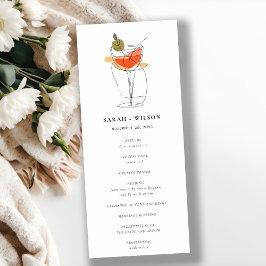 Chic Cocktail Wine Line Zeichnend Hochzeitsprogram Einladung