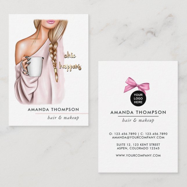 Chic Coffee Beauty Fashion Business Card Visitenkarte (Vorne/Hinten)