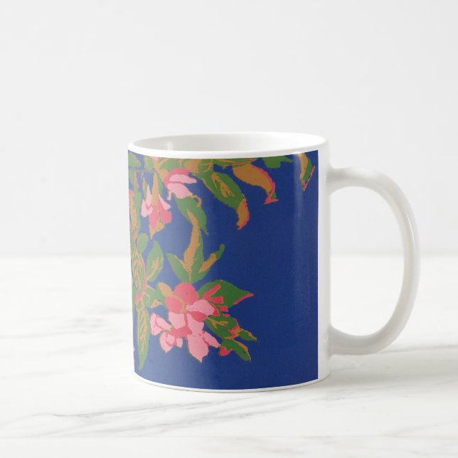 Chic Coffee Tasse, Pink Japonica auf blau Tasse (Rechts)