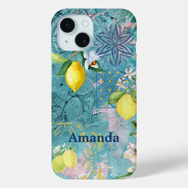 Chic Collage blau türkis sizilianisch Zitrusblüte Case-Mate iPhone Hülle (Rückseite)