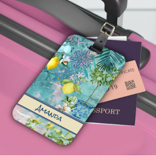 Chic Collage blau türkis sizilianisch Zitrusblüte Gepäckanhänger