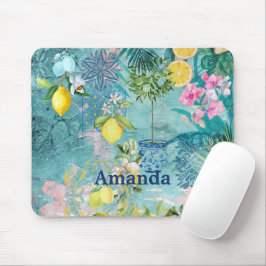 Chic Collage blau türkis sizilianisch Zitrusblüte Mousepad