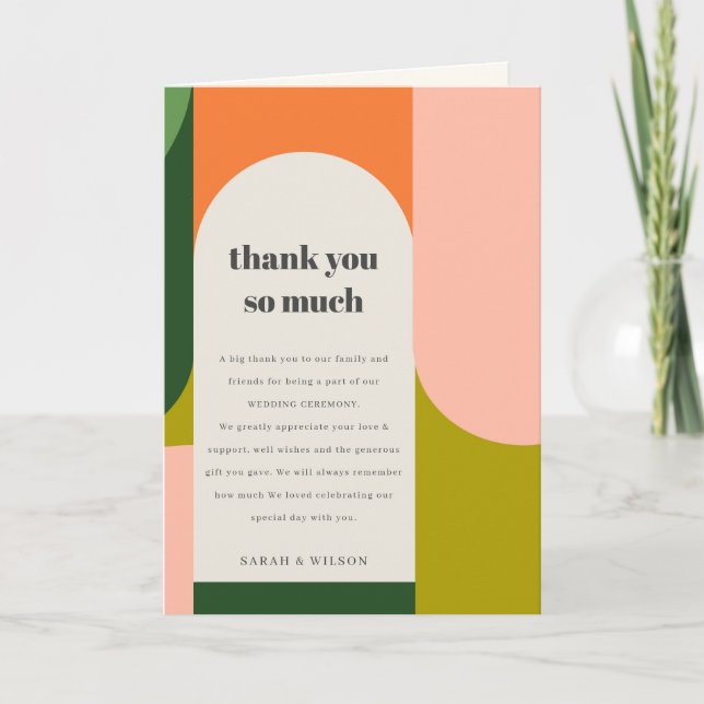 Chic Colorful Bright Groovy Retro Arch Wedding Dankeskarte (Vorderseite)