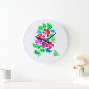 Chic Colorful Floral Bouquet Große Wanduhr