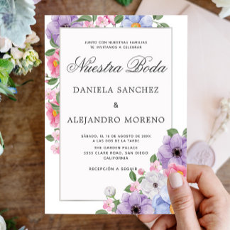 Chic Colorful Floral Nuestra Boda Spanische Hochze Einladung