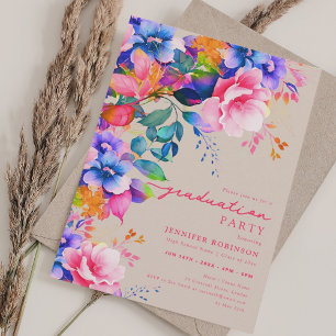 Chic Colorful Garden Flora Abschluss Champagne Einladung