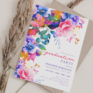 Chic Colorful Garden Floral Graduation Party Einladung