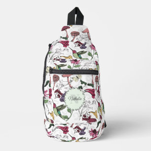 Chic Colorful Garden Hummingbird Floral Sling Bag