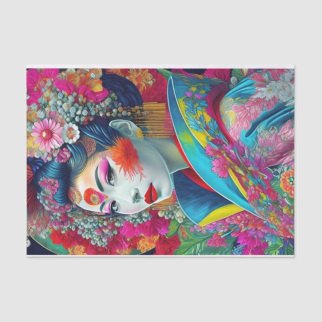 Chic Colorful Geisha Decoupage Tissue Paper Seidenpapier (Vorderseite)