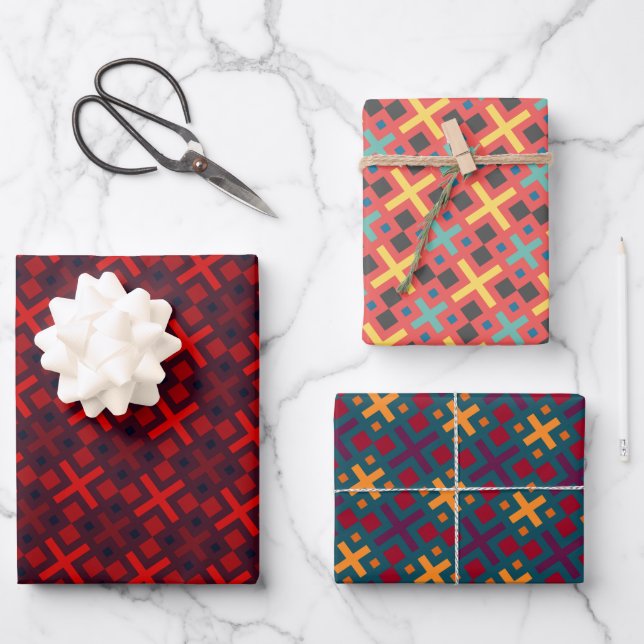 Chic Colorful Geometric Cross Rectangle Pattern Geschenkpapier Set (Vorderseite)