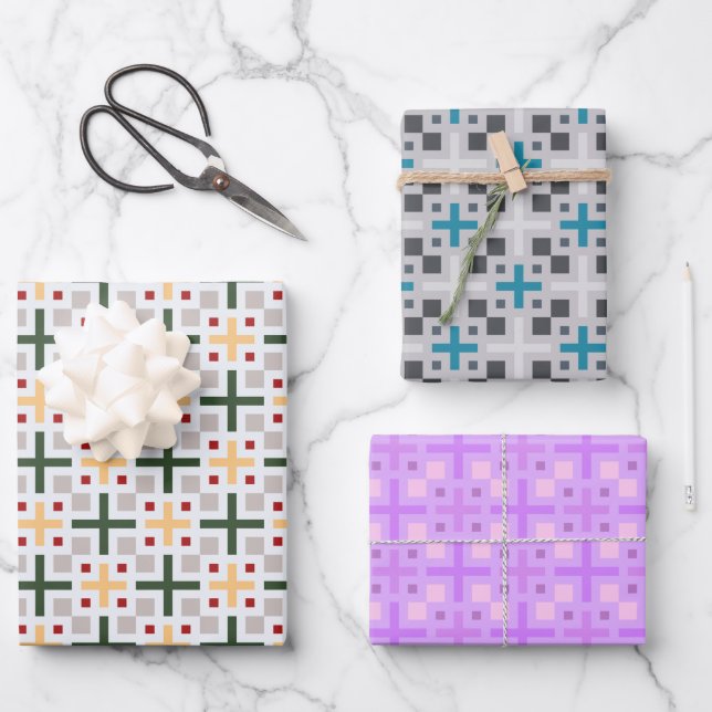 Chic Colorful Geometric Rectangle Pattern Geschenkpapier Set (Vorderseite)