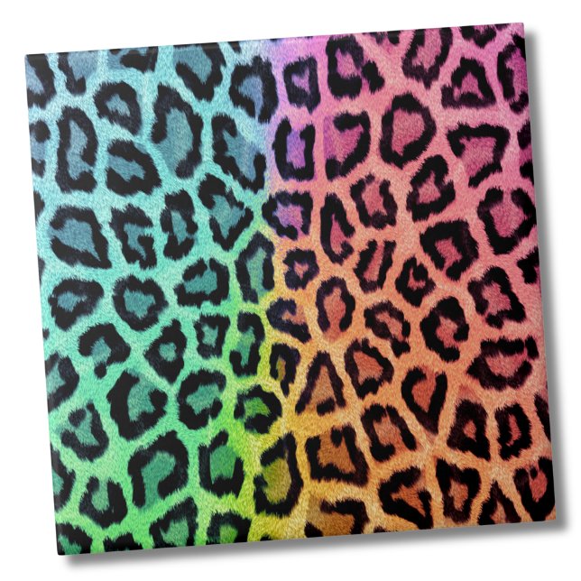 Chic Colorful Leopard Muster Fliese (Glam Trendy Colorful Rainbow Leopard Animal Print ceramic tile)