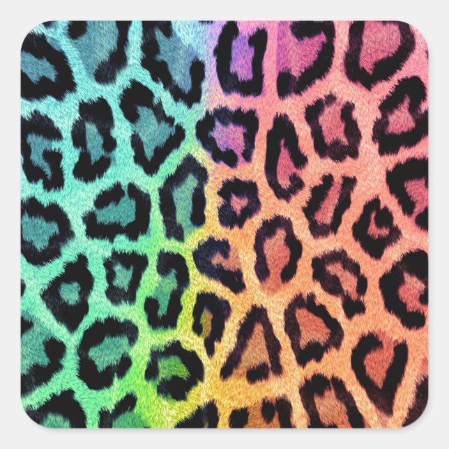 Chic Colorful Leopard Muster Quadratischer Aufkleber (Vorderseite)