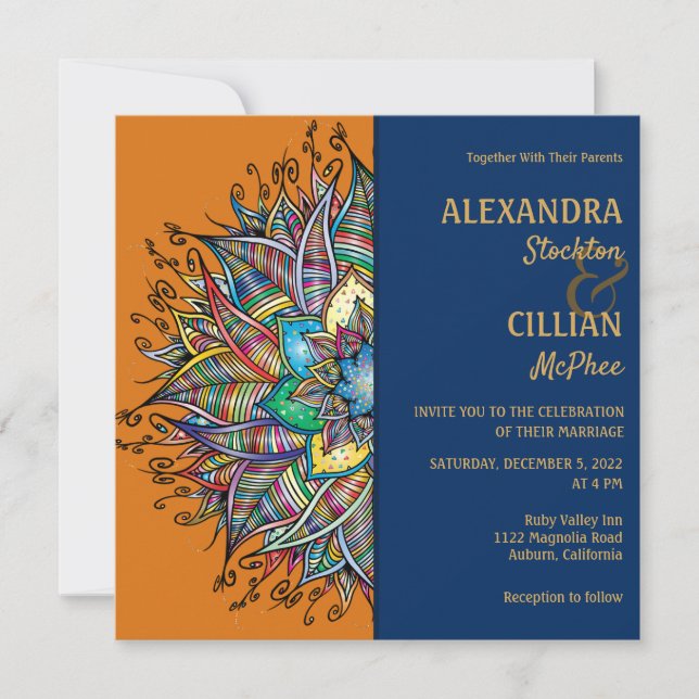 Chic Colorful Mandala Wedding Einladung (Vorderseite)