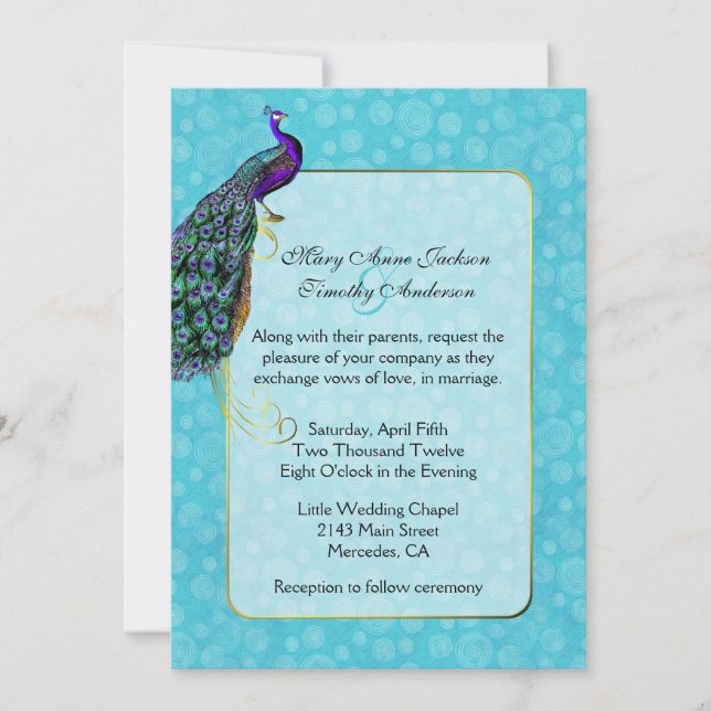 Chic Colorful Peacock Hochzeit Einladung (Vorderseite)