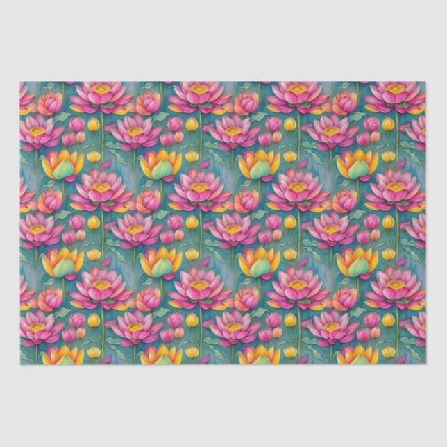Chic Colorful Pink Lotus Blume Botanische Vegetati Seidenpapier (Vorderseite)