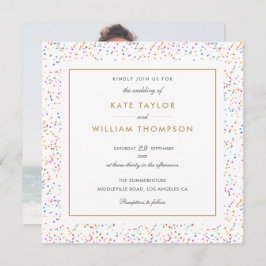 Chic Colorful Rainbow Confetti Foto Wedding Einladung