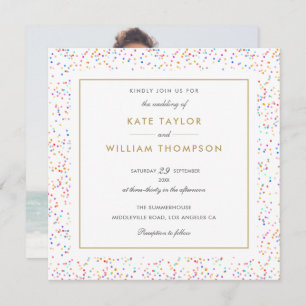 Chic Colorful Rainbow Confetti Foto Wedding Einladung