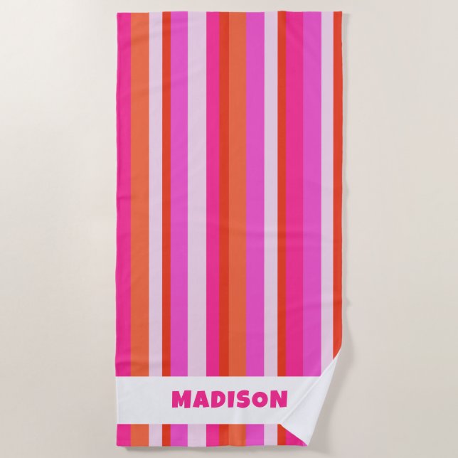 Chic Colorful Stripes Monogram Name Summer Strandtuch (Vorderseite)
