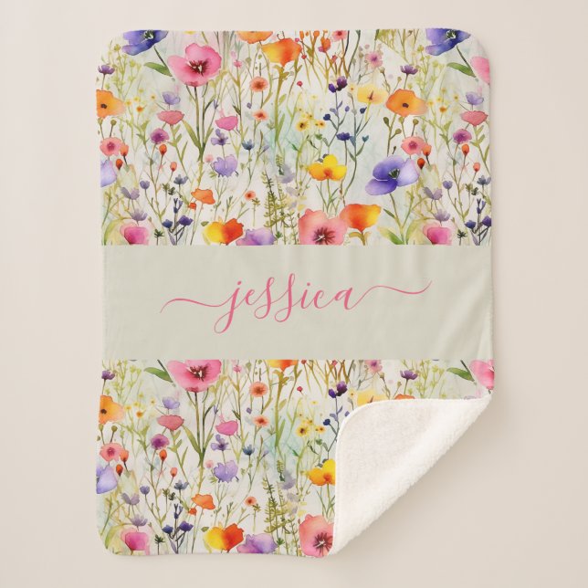 Chic colorful wildflowers watercolor script name sherpadecke (Vorderseite)