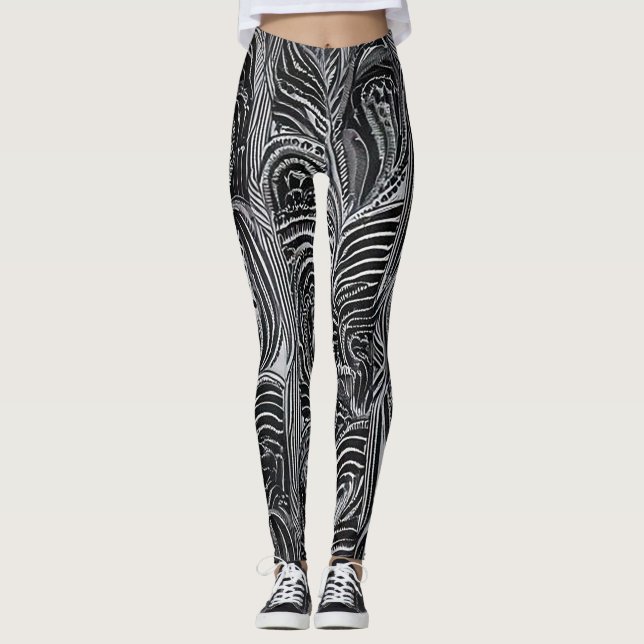 Chic Comfort: Abstrakt grau und schwarz Leggings (Vorderseite)