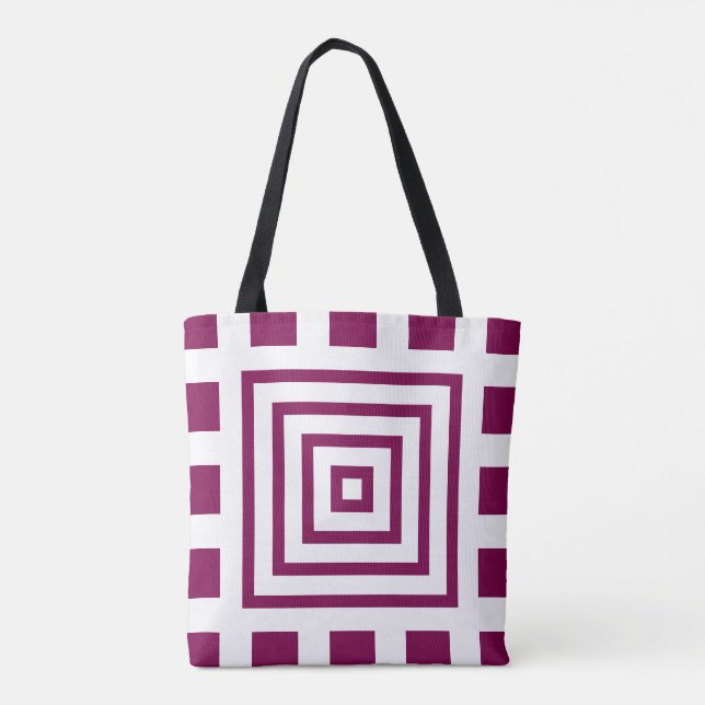 Chic Concentric Squares Lila und Black Tote Bag (Rückseite)