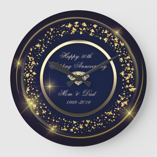 Chic, Confetti, Diamond, 50. Hochzeitstag Große Wanduhr (Vorderseite)