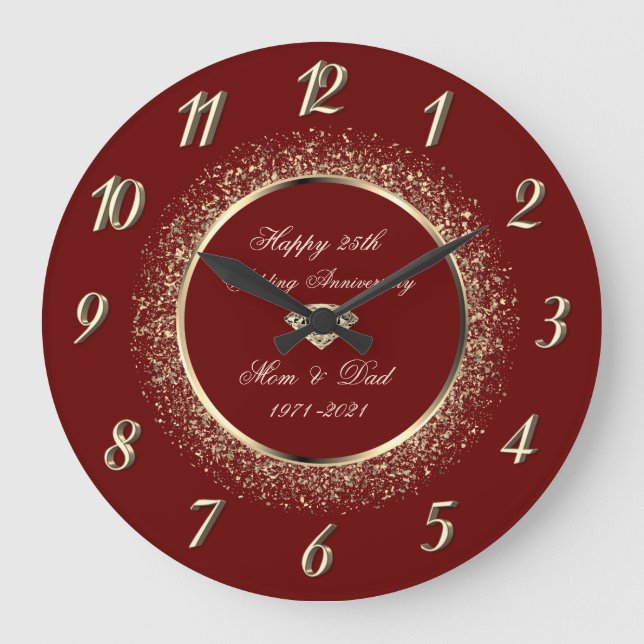 Chic Confetti Red 50 Hochzeitstag Große Wanduhr (Vorderseite)