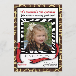 Chic Contemporary Animal Print Foto Geburtstag Einladung