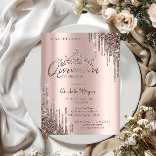 Chic Cool Glitzer Kronenfall Quinceañera Einladung