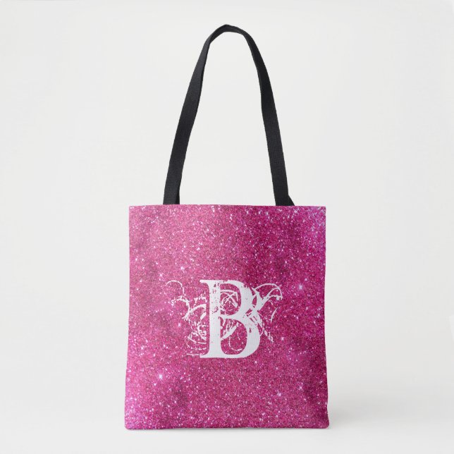 Chic Cool Pink Glitzer White Initial Monogram (Vorderseite)