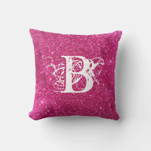 Chic Cool Pink Glitzer White Initial Monogram Kissen