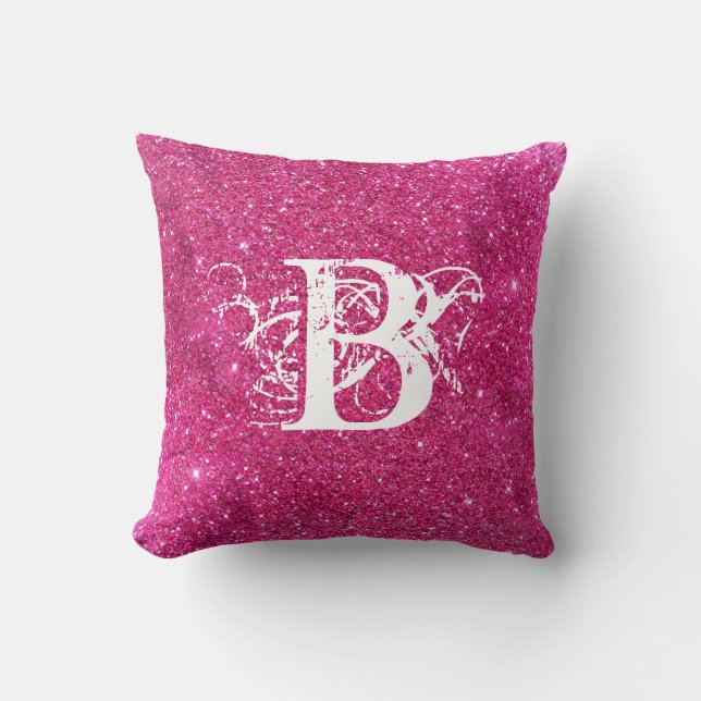 Chic Cool Pink Glitzer White Initial Monogram Kissen (Vorderseite)